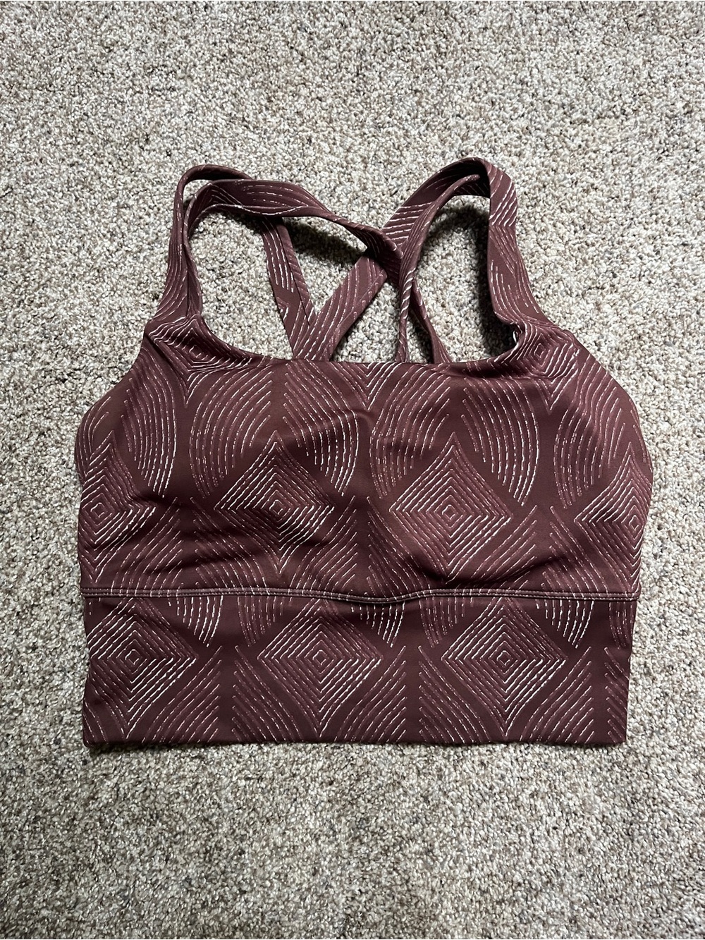 Senita Women’s Maroon Geometric-Print Sports Bra